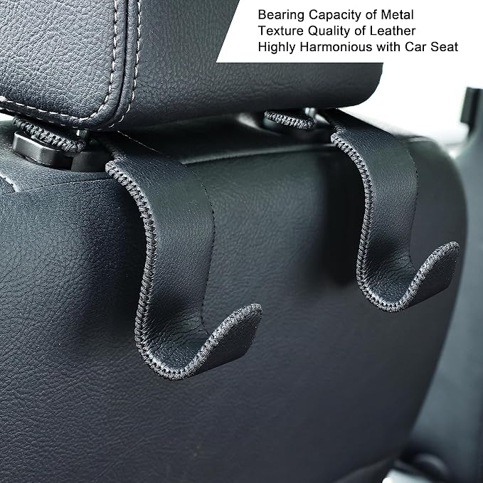Amooca Car Seat Headrest Hook 4 Pack Metal Core Hanger Universal Car Storage - Image 3