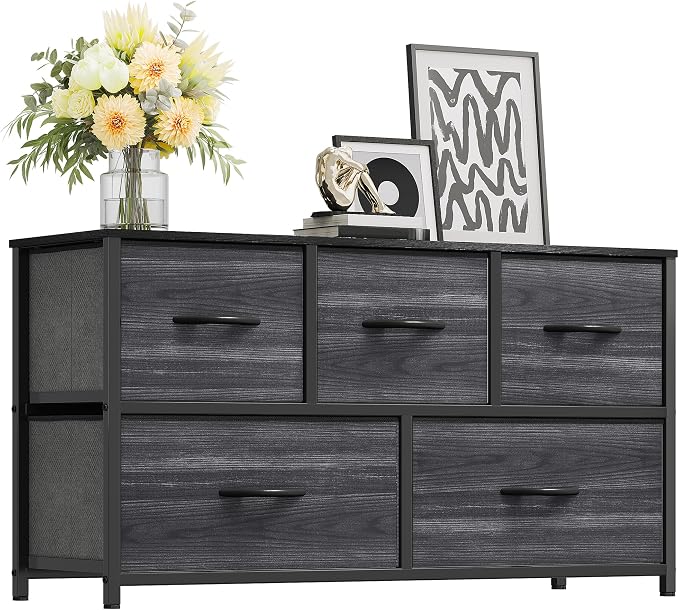 YITAHOME Dresser, Cool Black Wood Grain, 5 Drawers | Fabric Storage Tower - Image 4