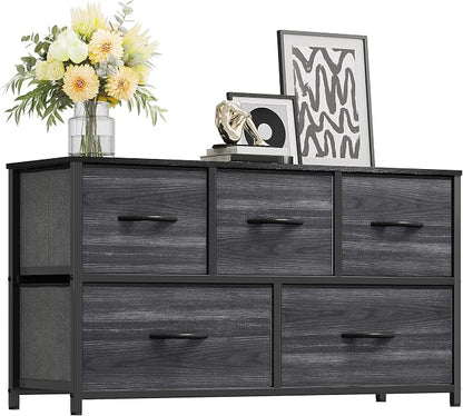 YITAHOME Dresser, Cool Black Wood Grain, 5 Drawers | Fabric Storage Tower - Image 4
