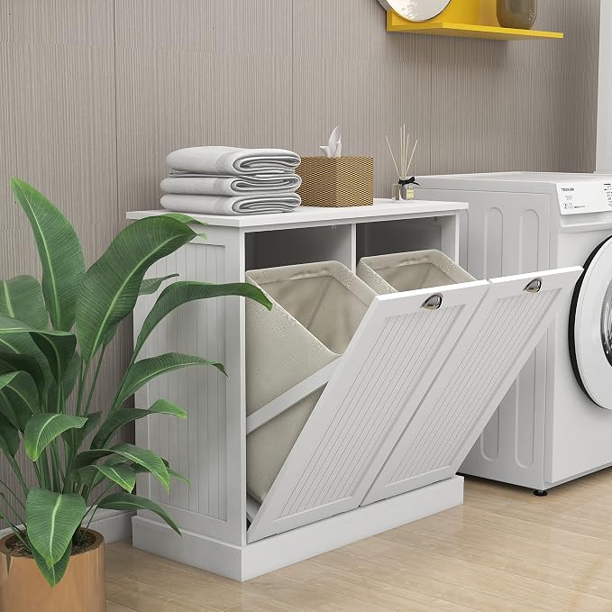 KEIKI Double Tilt-Out Laundry Hamper Cabinet - Image 4