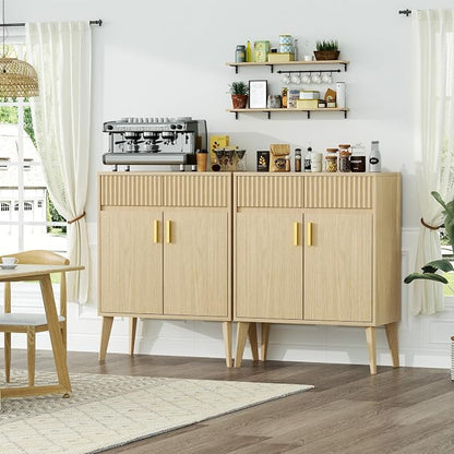 Sideboard Storage Cabinet with 2 Drawers & 2 Doors, Fluted Kitchen Buffet - Image 9