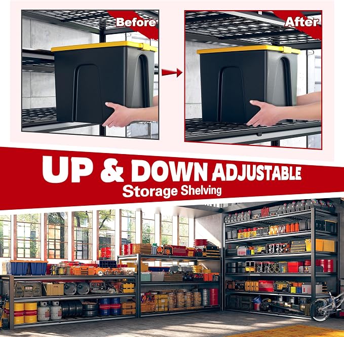 REIBII 60" W Garage Shelving, 3000LBS Storage Shelves, 6 Tier Heavy Duty - Image 5