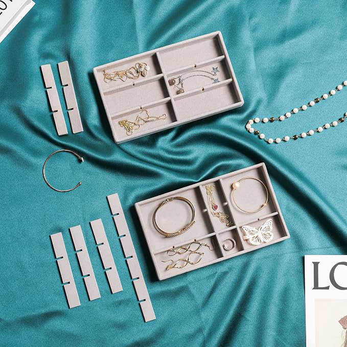 Frebeauty Jewelry Organizer Tray, Stackable Velvet Jewelry Trays, Drawer - Image 6