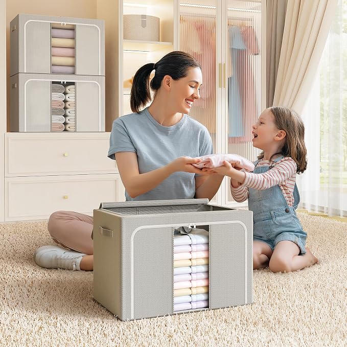 Clothes Storage Bins with Metal Frame Foldable Storage Box Clothes Organizers - Image 8