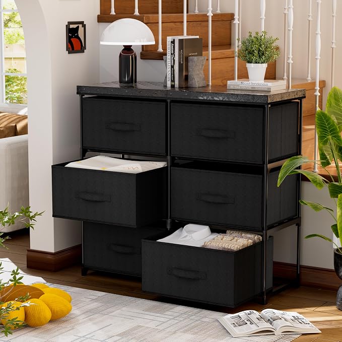 GcdPai Dresser with 6 Fabric Larger Drawer Stand Desktop Sturdy Metal Plastic - Image 4