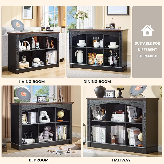 Black Bookshelf, 6-Cube Bookcase and Kids Bookshelf, Wooden Storage Cabinet - Image 4