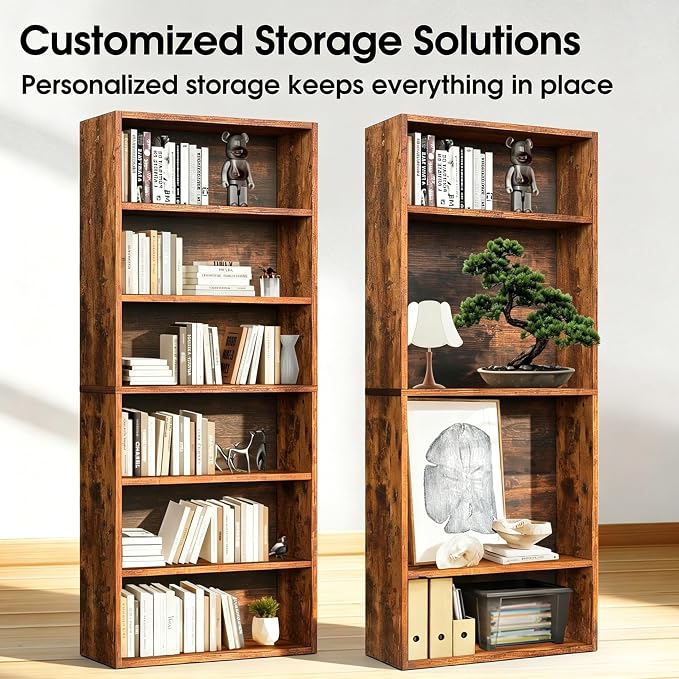 HealSmart 6 Tier Bookcase, Industrial 6 Book Shelf, 9.2" D x 23.8" W x 63" H - Image 4