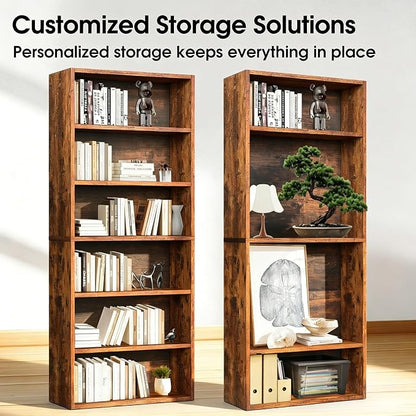 HealSmart 6 Tier Bookcase, Industrial 6 Book Shelf, 9.2" D x 23.8" W x 63" H - Image 4