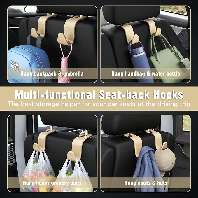Amooca 4-Pack Car Headrest Hooks Vehicle Storage Organizer - Image 3