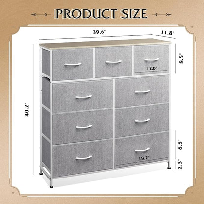 WLIVE Tall Dresser for Bedroom, 9 Drawer Chest of Drawers, Light Grey | 9 roomy - Image 3