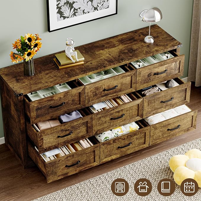 9-Drawer Dresser for Bedroom, Modern Wooden Chest of Drawers - Image 4