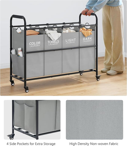 Tajsoon 4 Bag Laundry Sorter Cart, 4 Section Laundry Hamper Sorter - Image 5