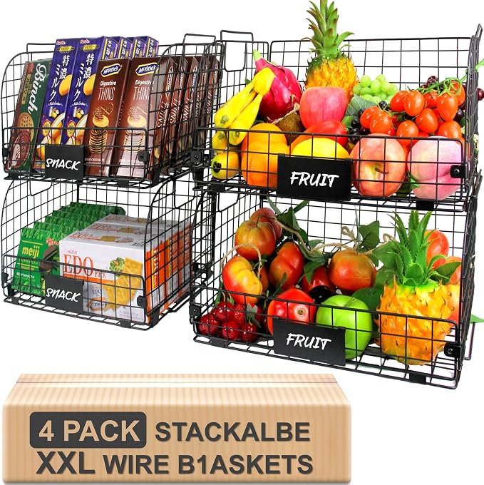 4 PACK XXL Stackable Wire Baskets by JobenOligey