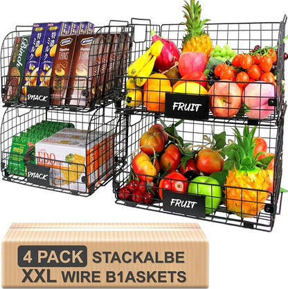 4 PACK XXL Stackable Wire Baskets by JobenOligey