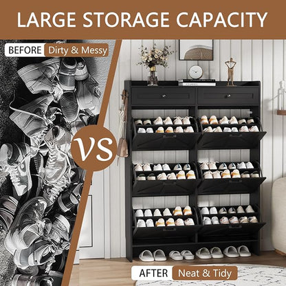 Shoe Cabinet with 6 Flip Drawers & 2 Top Drawers, Hidden Slim Shoe Rack - Image 7