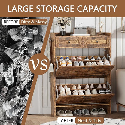 Shoe Cabinet with 2 Flip Drawers & 2 Top Drawers, Hidden Slim Shoe Rack - Image 7