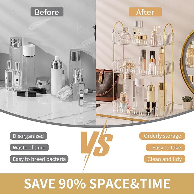 3 Tier Bathroom Organizer Countertop Makeup Perfume Tray Skincare Organizer - Image 4