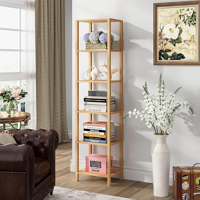 TUTOTAK Bookshelf, 6-Tier Tall Narrow Book Shelf - Image 7