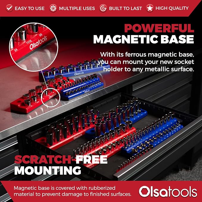 Olsa Tools Magnetic Socket Organizers | 3 Piece Set Socket Holder Kit | 1/2-Inch - Image 4