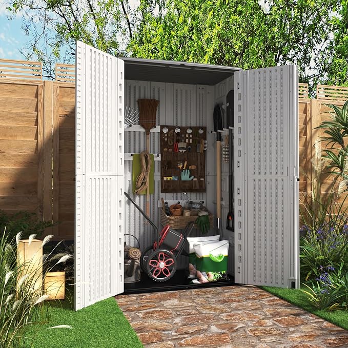 KINYING Outdoor Storage Cabinet Waterproof, Resin Vertical Outdoor Storage Shed - Image 2