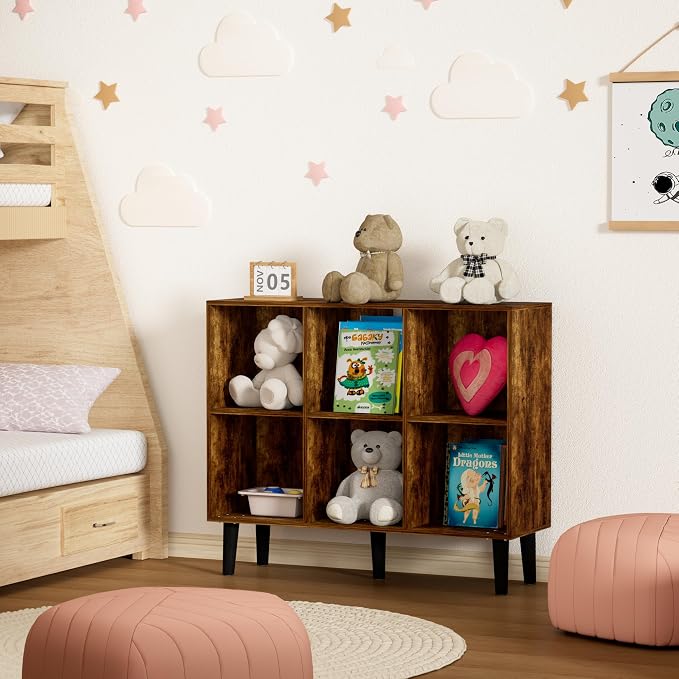 6 Cube Bookcase, Wooden Book Shelf Cube Storage Organizer - Image 9