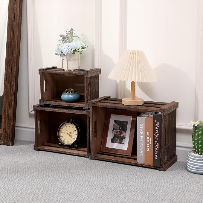 Set of 3 Nesting Wooden Crates, Small Rustic Farmhouse Wood Storage Boxes - Image 3