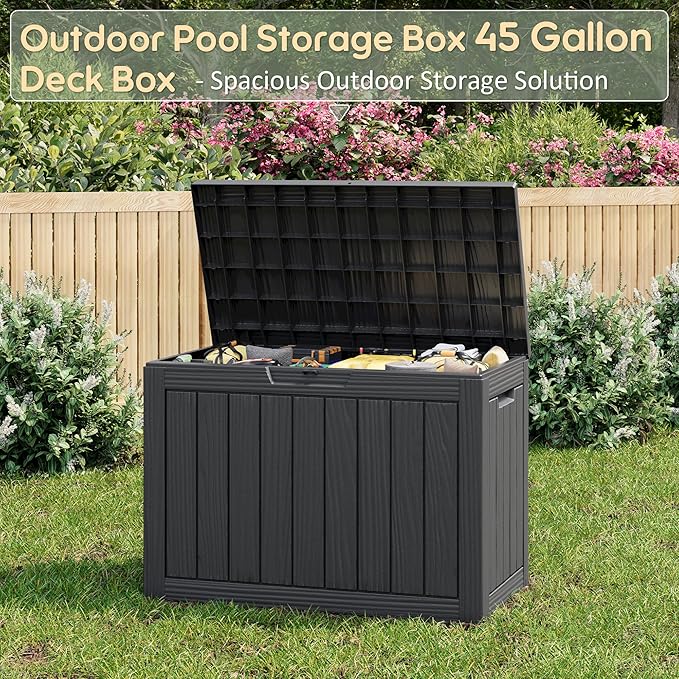 NUNU LAB Outdoor Storage Box, 45 Gallon Outside Deck Box Waterproof, Resin - Image 2