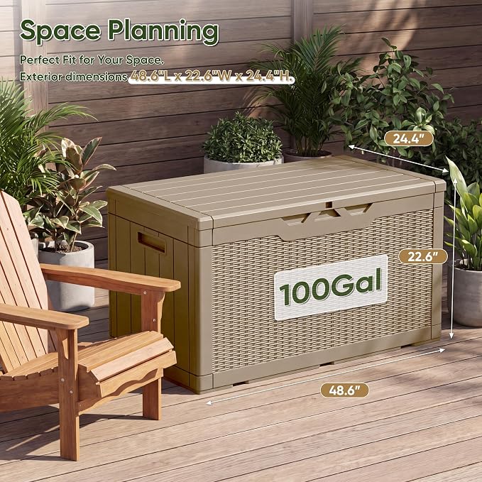 Flamaker Outdoor Storage Box 100 Gallon Waterproof Resin Deck Box Delivery Box - Image 4