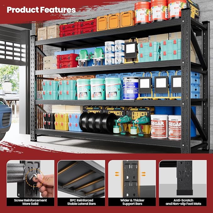 71" Wide Storage Shelves, 5000LBS Garage Shelving Heavy Duty, Standing Shelf - Image 3