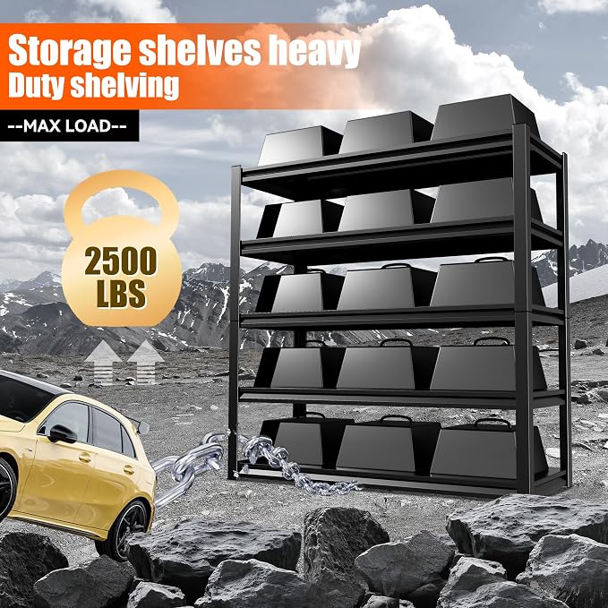 36" W Storage Shelves 2500LBS Garage Shelving Heavy Duty 5 Tier Adjustable - Image 4