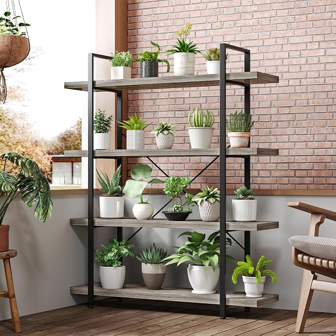 Bookshelf Set of 2, Heavy Duty 4-Tier Industrial Bookcase, 120lbs Shelf Capacity - Image 7