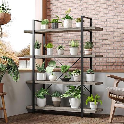 Bookshelf Set of 2, Heavy Duty 4-Tier Industrial Bookcase, 120lbs Shelf Capacity - Image 7