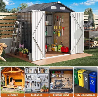 IRONCK 5.7x5.7FT Outdoor Storage Shed, Tool Shed, Dark Blue | Galvanized Steel - Image 4