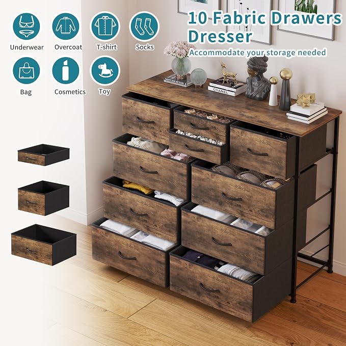 LUMTOK 10 Drawers Dresser with Fabric Bins - Image 4
