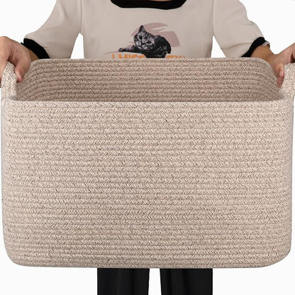 65L Large Storage Basket, Cotton Rope Woven Blanket Basket, Toy Storage by SIXDOVE