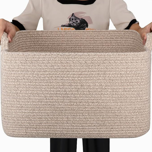 65L Large Storage Basket, Cotton Rope Woven Blanket Basket, Toy Storage by SIXDOVE
