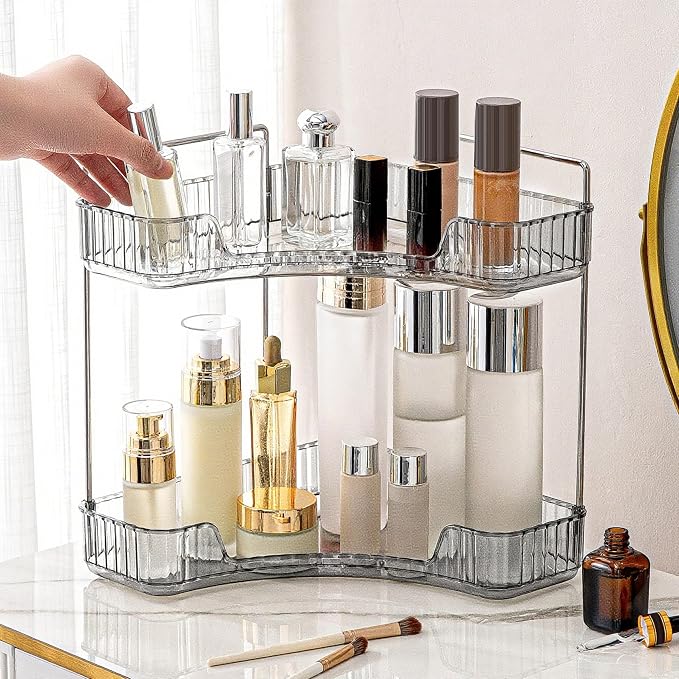 Corner Bathroom Countertop Organizer, 2 Tiers Vanity Trays by INVSSENEORGANIZERS
