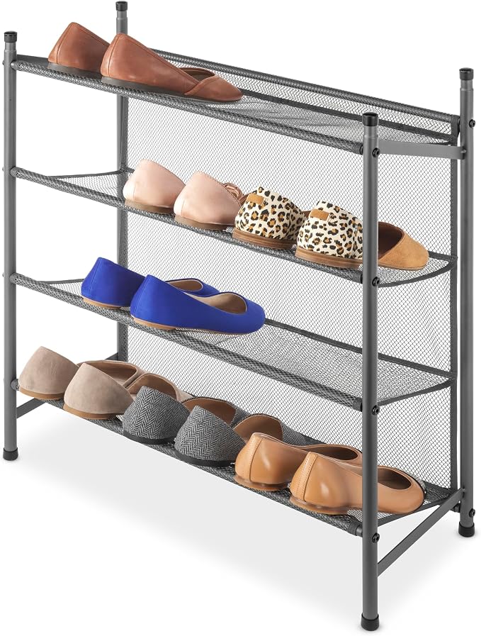 Whitmor Metal & Mesh 4-Tier Shoe Rack, Store up to 12 Pairs of Shoes by Whitmor