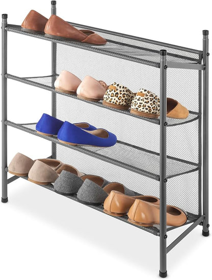 Whitmor Metal & Mesh 4-Tier Shoe Rack, Store up to 12 Pairs of Shoes by Whitmor