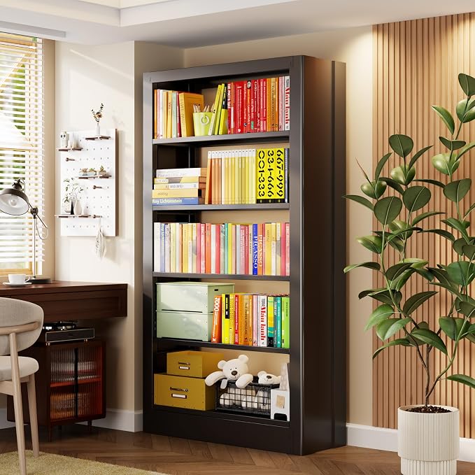 5-Tier Bookcase with Adjustable Storage Shelves, Heavy Duty Bookcase, Metal - Image 8