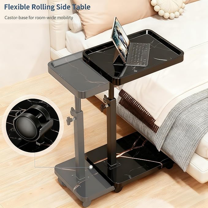 C Table End Table Adjustable Height, 360°Swivel TV Tray Table - Image 5