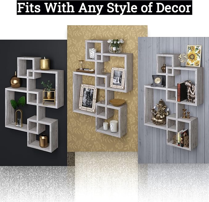 Greenco 4 Cube Intersecting Shelves, Easy-to-Assemble Floating Wall Mount - Image 9