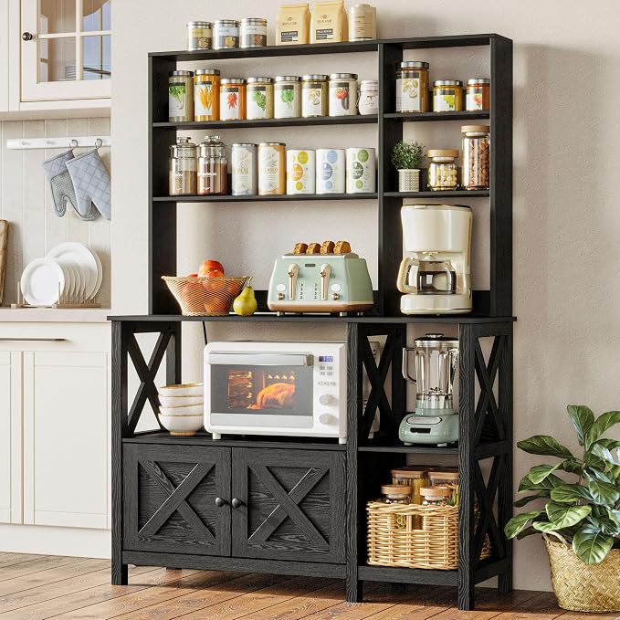 IRONCK Bakers Rack with Power Outlet, 45in Wide Coffee Bar Cabinet with Storage - Image 2