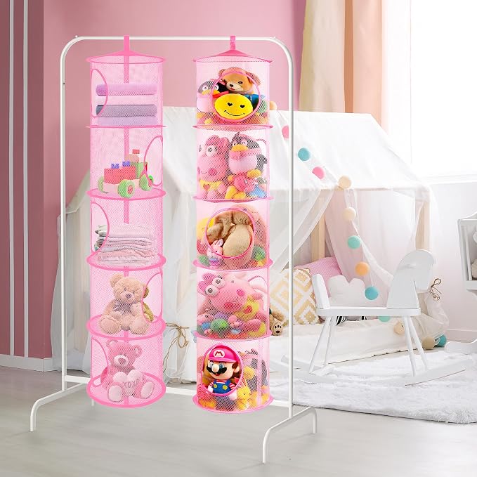 2Pcs Hanging Stuffed Animal Storage Hammock Net 5 Tiers, Holds Plushies - Image 2