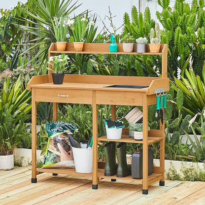 Yaheetech Potting Bench Outdoor Garden Work Bench Station Planting Solid Wood - Image 2