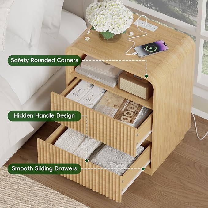 Natural Oak Nightstands Set of 2 - Image 6