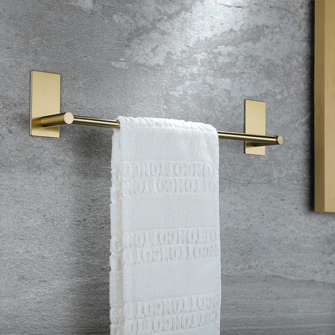 Taozun Golden Towel Bar Set- Self Adhesive Towel Holder + 2 Packs Towel Hooks - Image 2