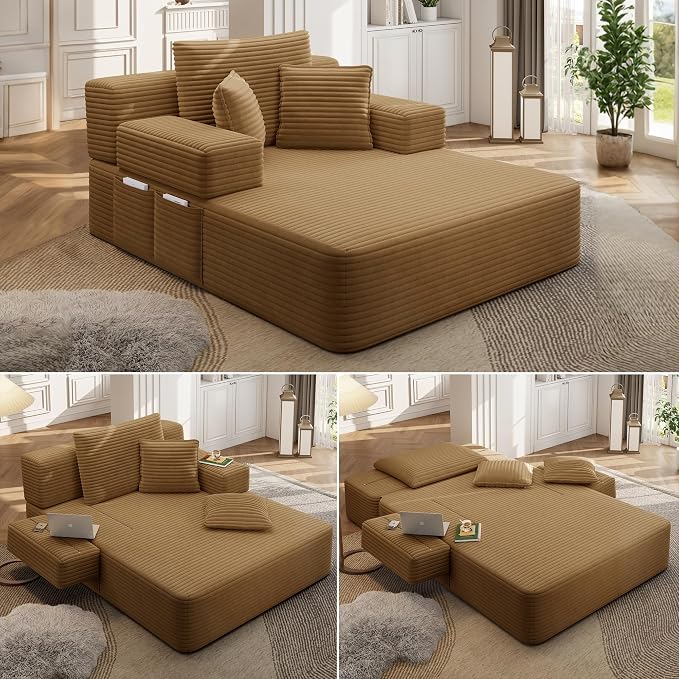 2-in-1 Convertible Chaise Lounge Indoor, 60.2" Corduroy Upholstered Chaise - Image 3