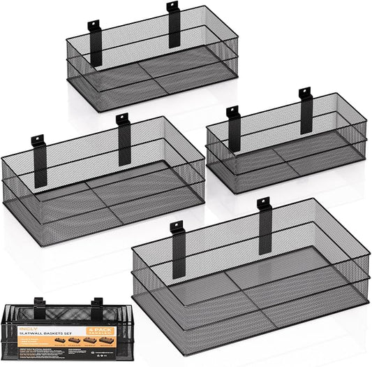 INCLY 4 Pack Upgrade Slatwall Baskets, Heavy Duty Metal Mesh Basket | Mounted by INCLY