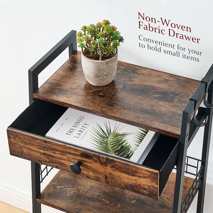 3-Tier Ladder Shelf with Drawer, Bathroom Stand Floor Storage Shelf, - Image 7